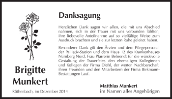 Traueranzeige von Brigitte Munkert von Pegnitz-Zeitung